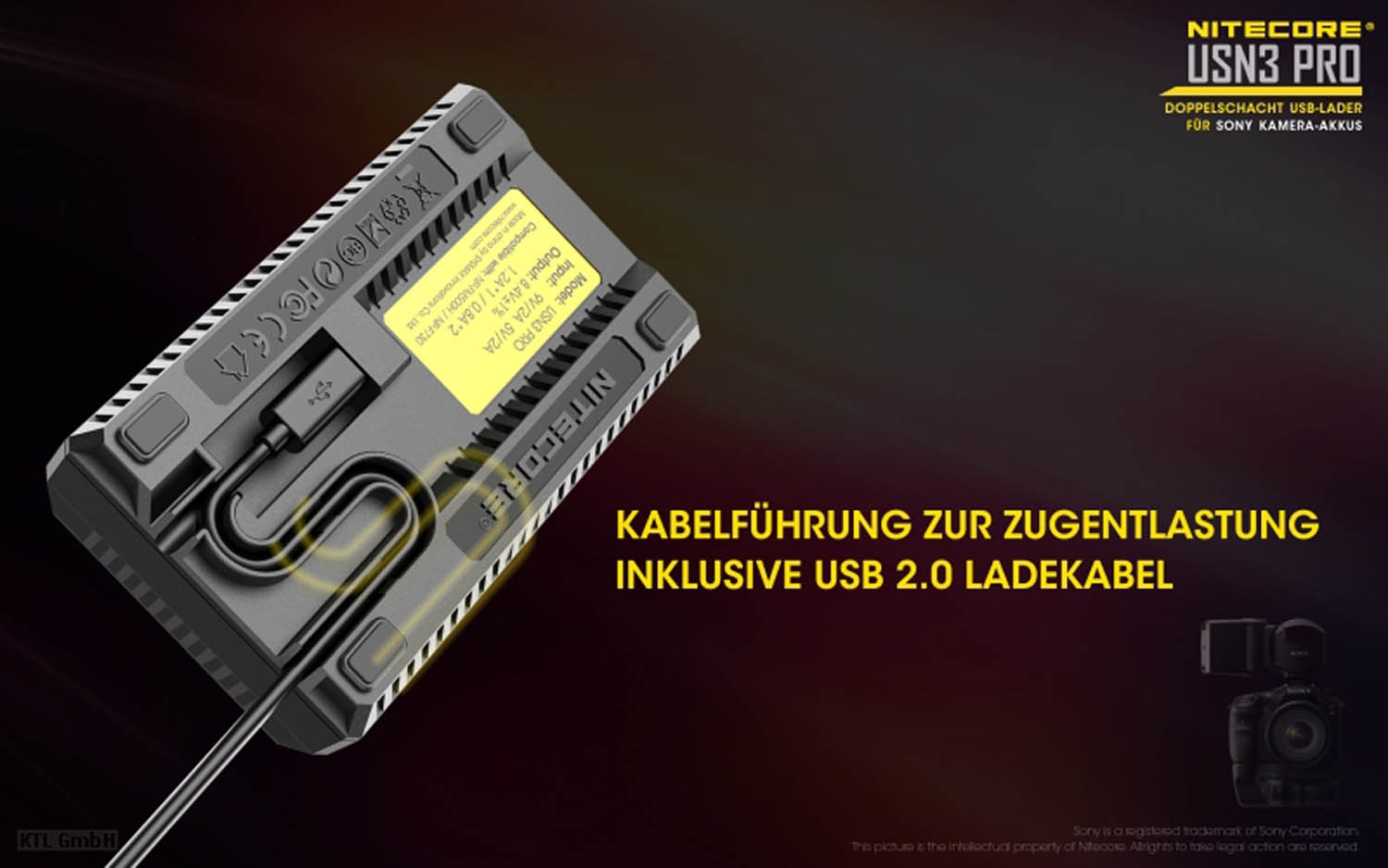 Nitecore NC-USN3 Pro Dual-Ladegerät für Sony NP-FM500H
